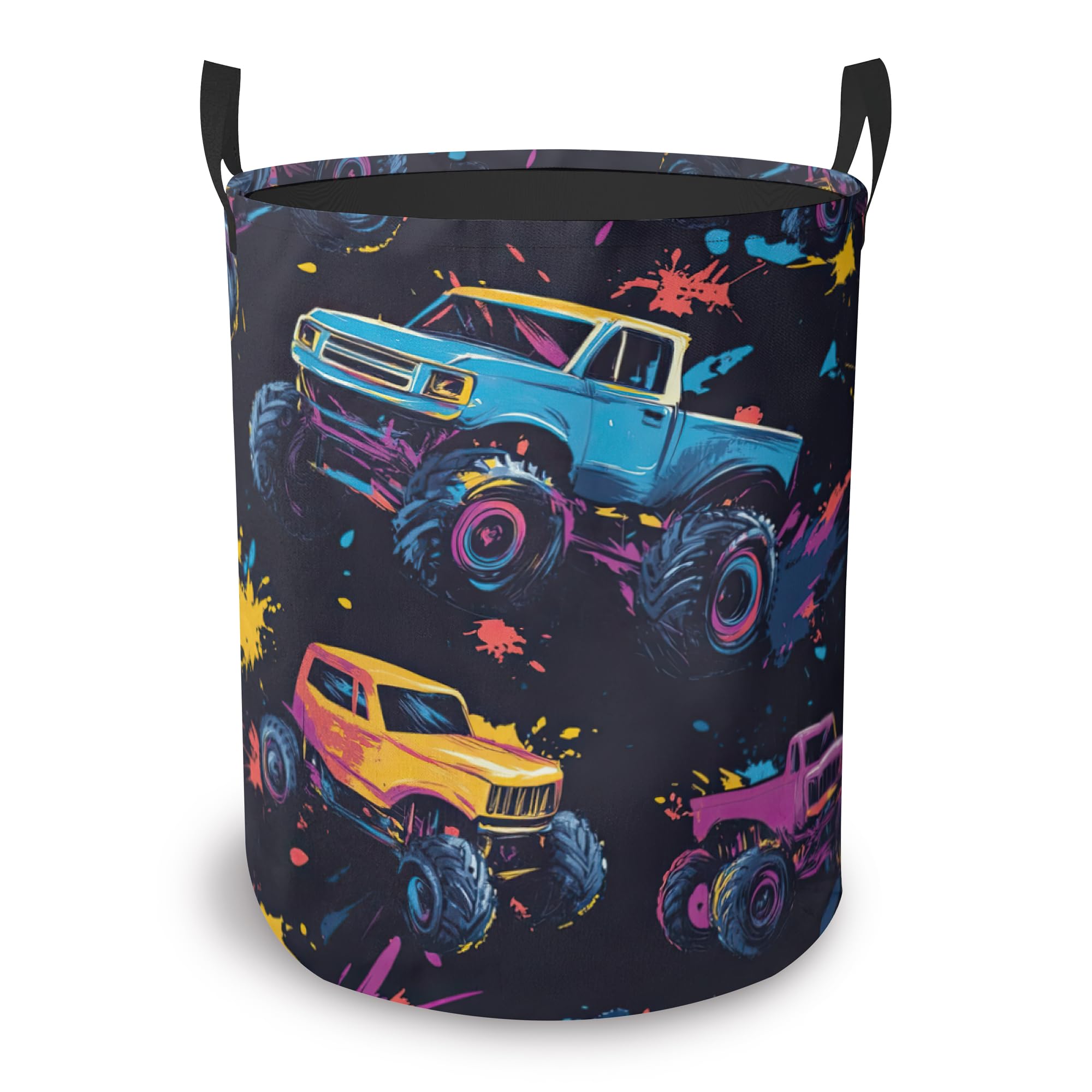 Laundry Basket, Colorful Trucks Oxford Cloth Laundry Hamper With Handle Foldable Portable Clothes Storage Basket Storage Bag For Bathroom/Bedroom/Dormitories