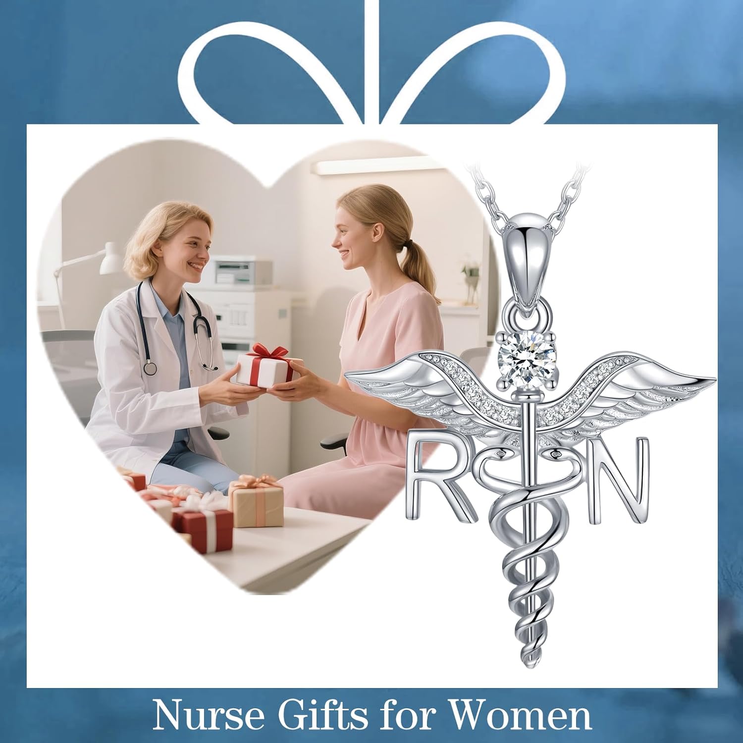 WINNICACA Nurse Gifts for Women 925 Sterling Silver Caduceus Angel Wing RN Necklaces Jewelry Gifts for Nurses Doctors Medical Students Nurses Week Appreciation Graduation Christmas Gift