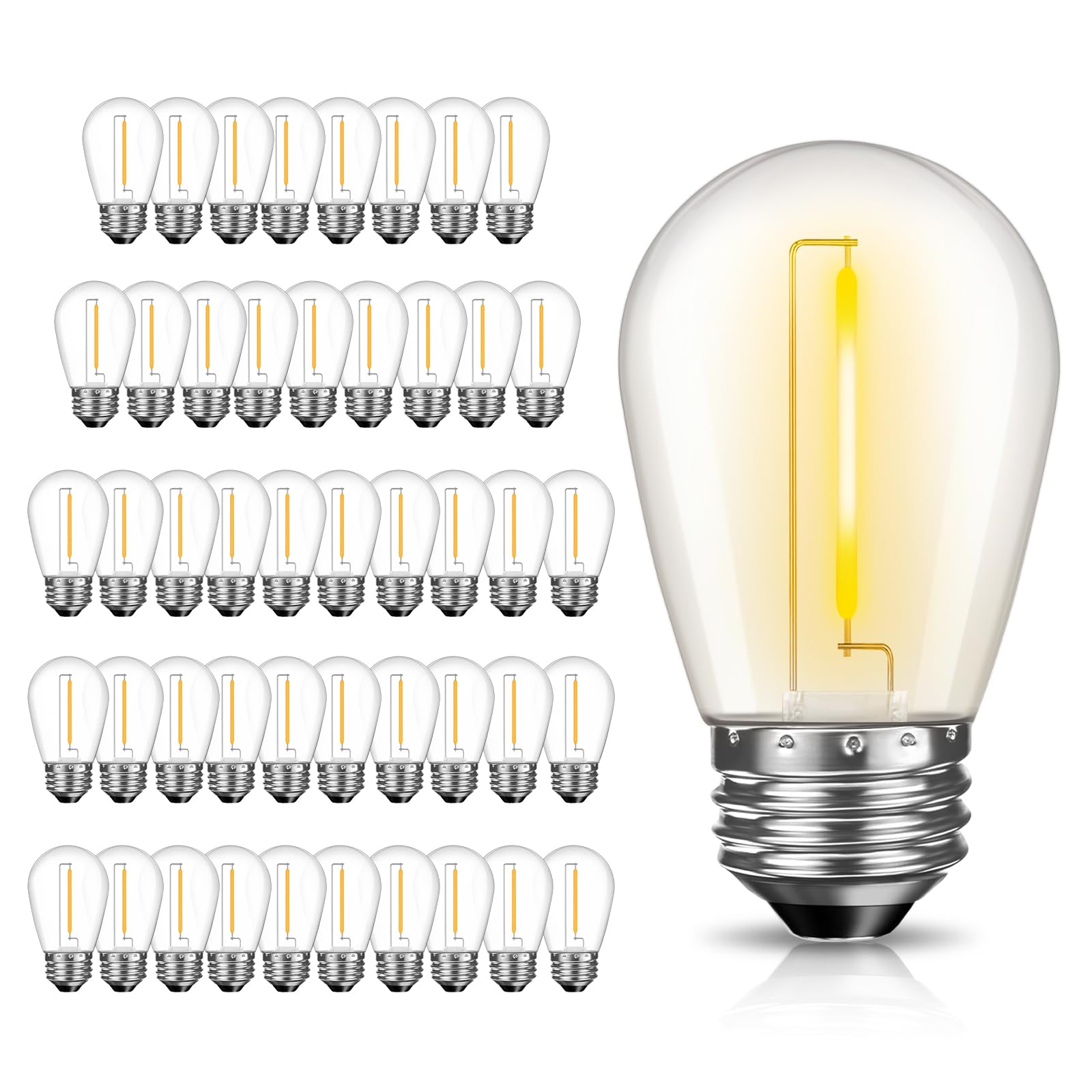 GvvooHome Paquete de 48 bombillas LED S14 de repuesto, inastillables, para exteriores, 1 W, 11 W, cadena para sustituir bombillas incandescentes, regulables, base de rosca media normal E26, 2200 K