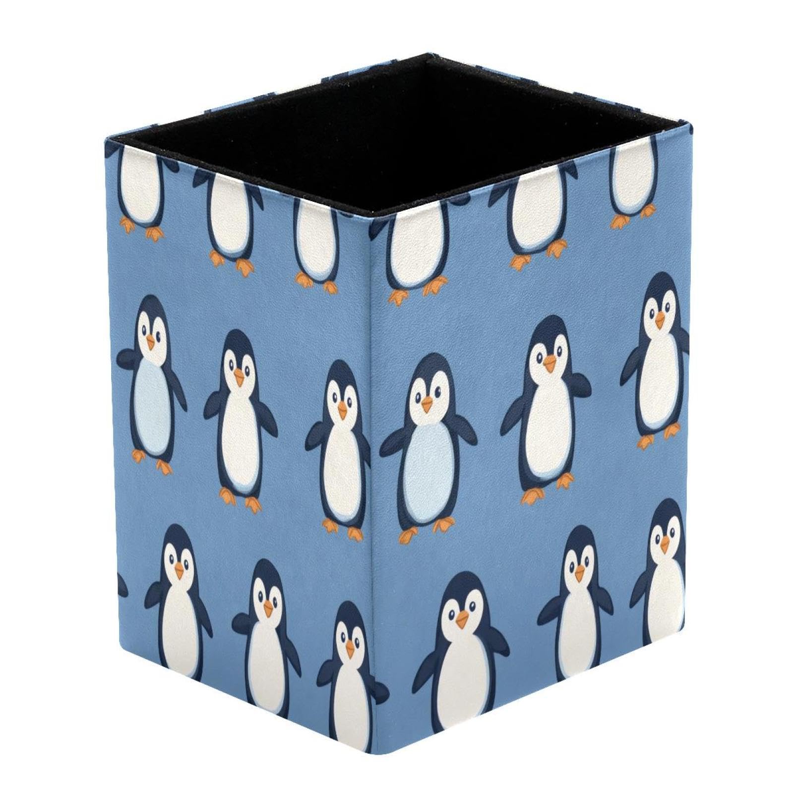 VAPOKF Pencil Holders for Desk, Cute Penguin Blue Prints Pen Holders Pen Pot Makeup Brushes Storage Desktop Stationary Supplies Organiser for Home Office