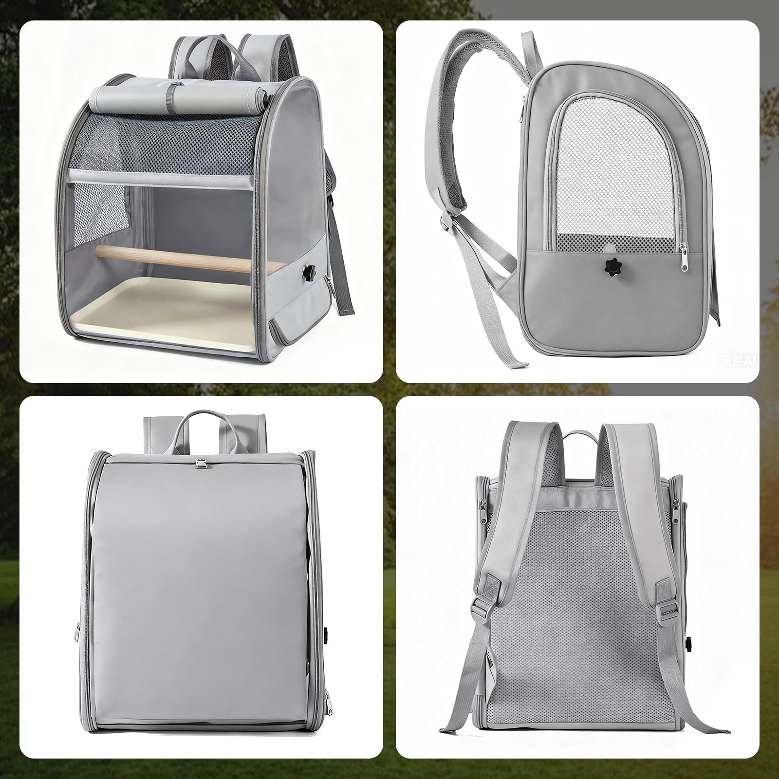 Mochila transportadora para pájaros, contenedor de transporte para pájaros con comedero y recogedor de heces, jaula de viaje para pájaros, jaula portátil para mascotas de malla transpirable para