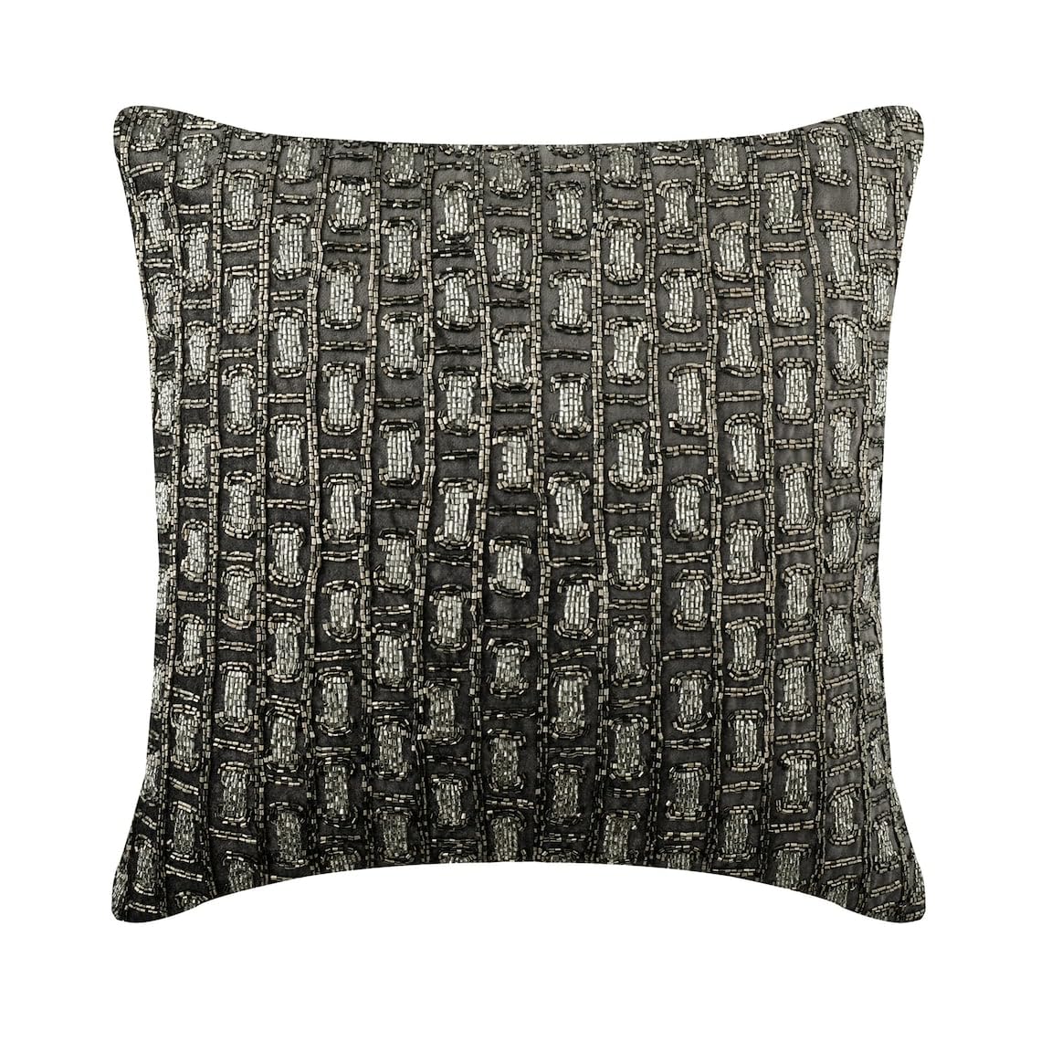 The HomeCentric Charcoal Pack of 2, 50x50 cm (20"x20") Cushion Cover, Velvet Embroidered Throw Cushions For Sofa, Geometric Pattern Modern Style - Charcoal Bricks โ image 1