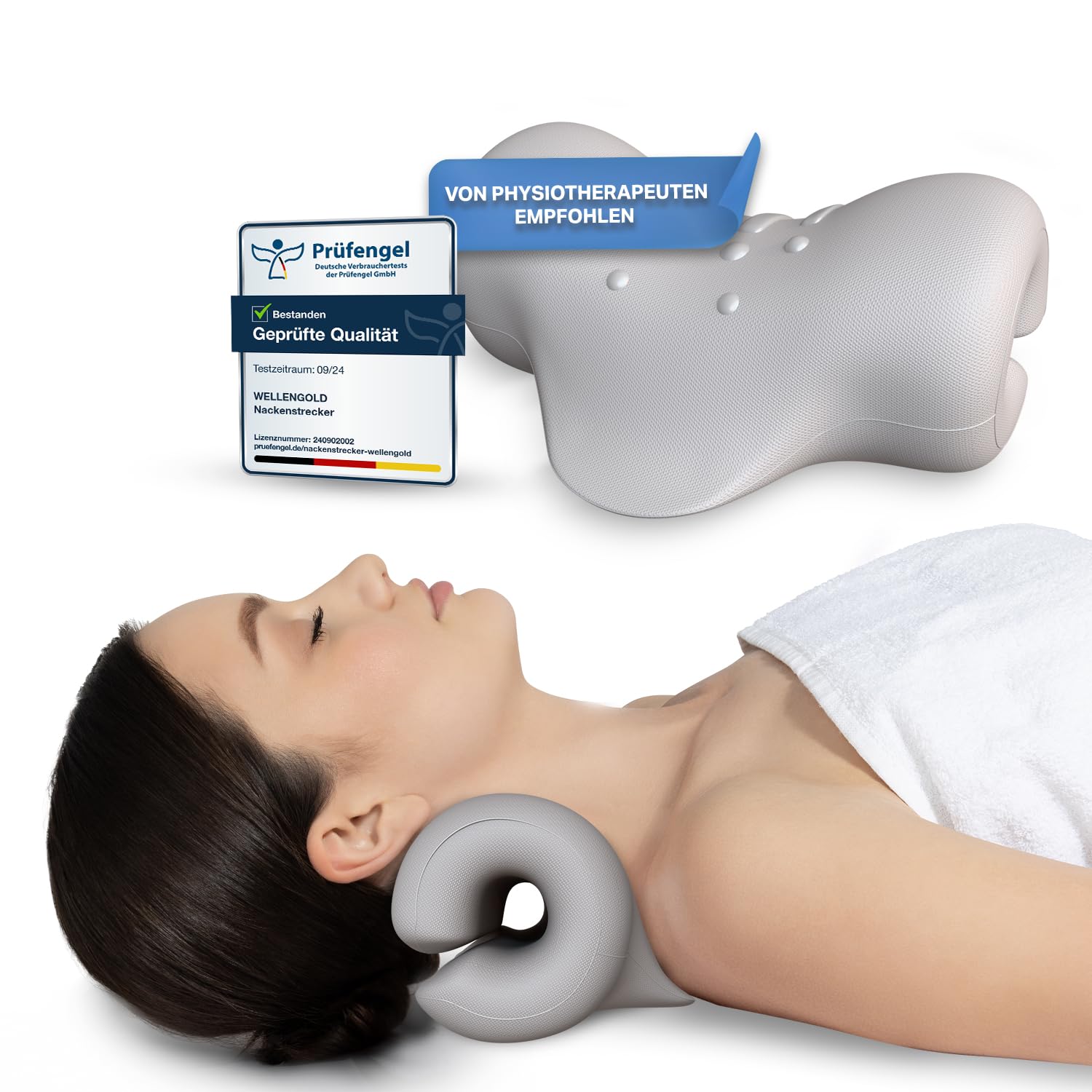 WELLENGOLD Nackenstrecker - Orthopädischer Nackendehner bei Schulter & Nackenschmerzen - Premium Cloudy Neck Stretcher für Nackenbuckel & Buckel Korrektur - Nackenwolke mit dt. Anleitung & E-Book