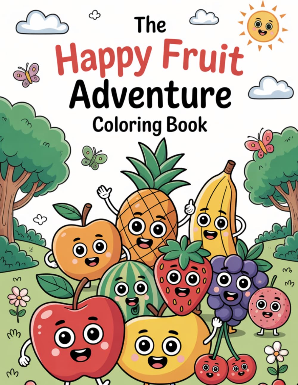 The Happy Fruit Adventure Coloring Book: Fun Story & Coloring Adventure for Kids Ages 3–6 with Cute Fruity Friends and Easy Coloring Pages