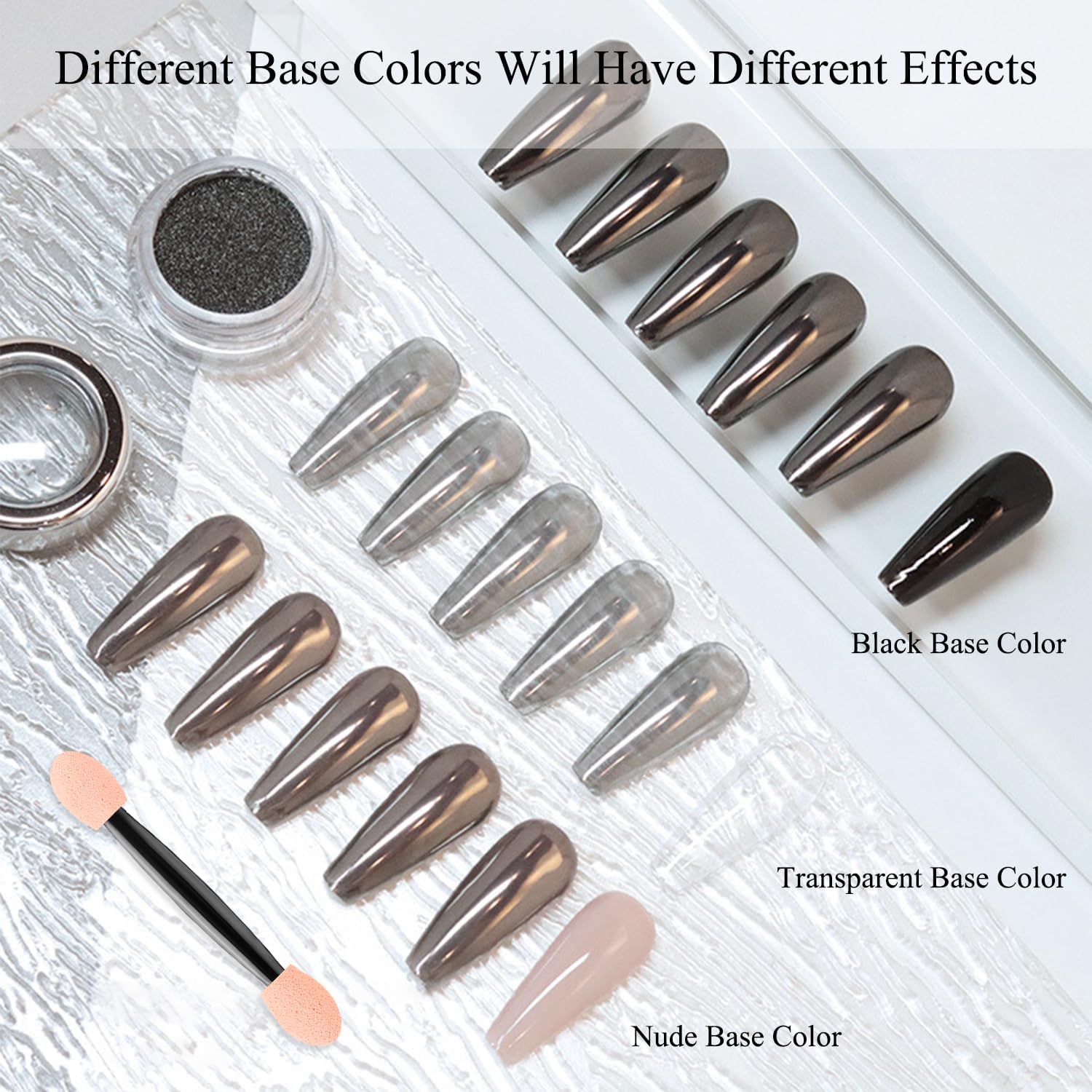 Black Clear Chrome Nail Powder Kit 0.7g Transparent Glass Mirror Effect High Gloss Black Pearl Chrome Powder for Nails Art Glossy Crome Glitter Pigment Powders for Gel Nails Decorations Design