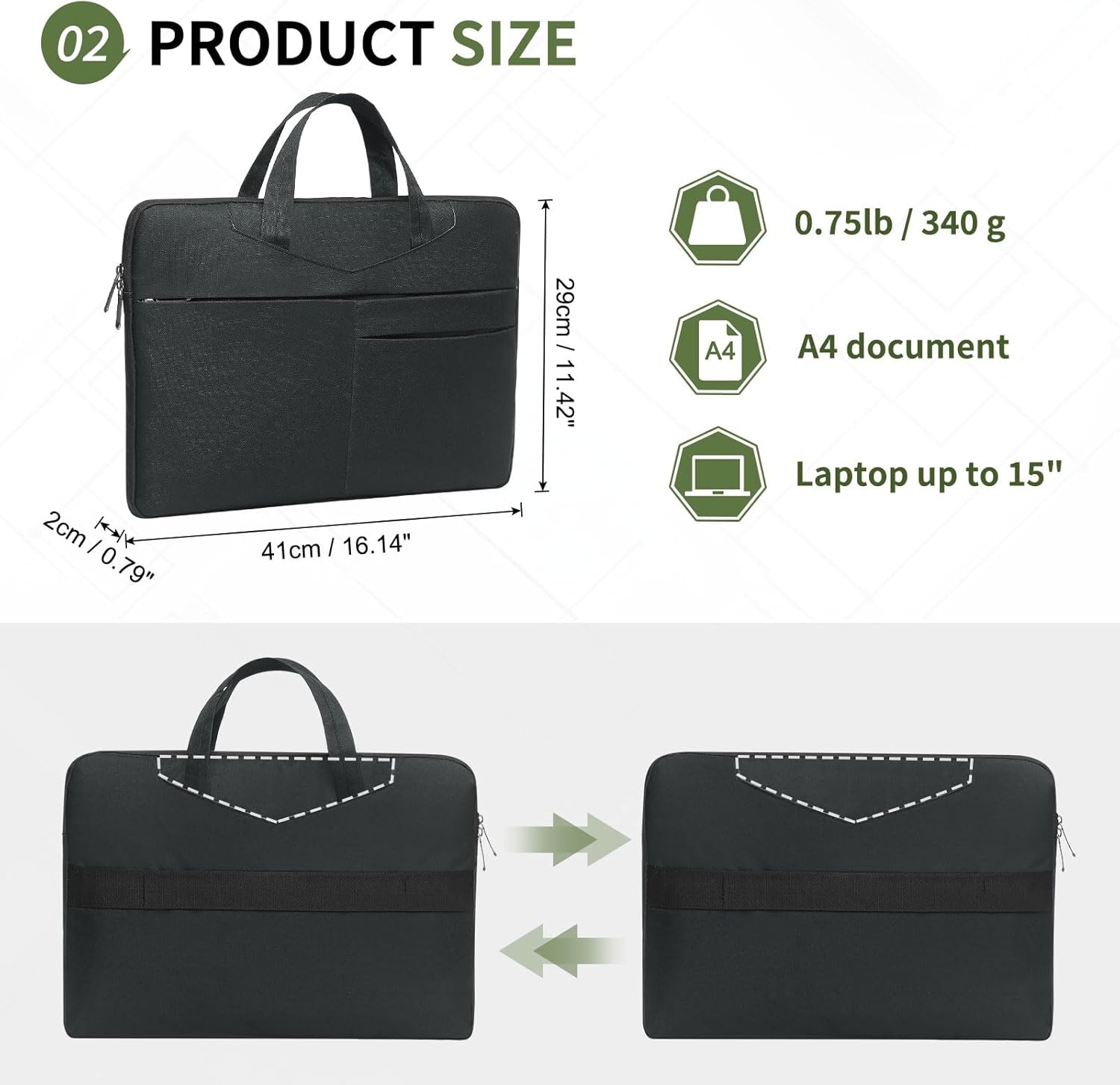Slim Laptop Bag Computer Briefcase Sleeve Carrying Case with Handle for Work Business Travel