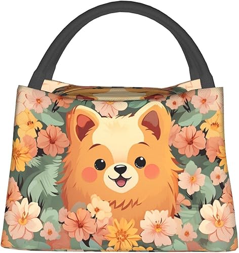 Miniatura 9 de Pomeranians - Bolsa de almuerzo con estampado de flores de dibujos animados para mujeres y hombres, hielera aislada, reutilizable, gran capacidad,