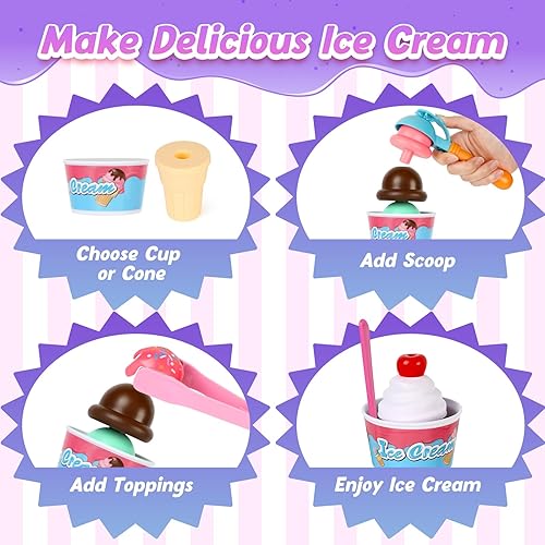 Miniatura 6 de Juguete de carrito de helados, juego de heladería para niños, tienda de comestibles, juguetes de comida de juego de simulación, carrito de compras