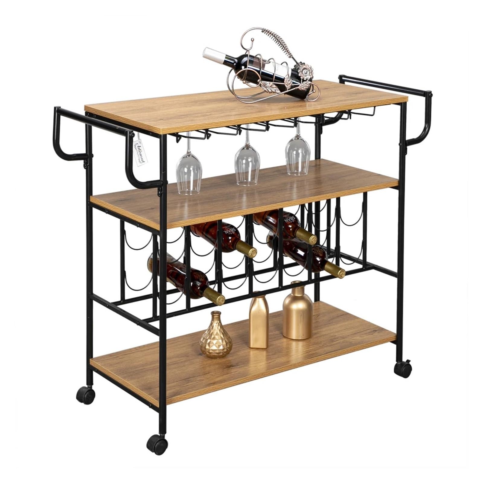 FZL02068LM Serving Trolleys Kitchen Rolling Storage Cart,Wood Serving Trolley, for Room,Dining,Bathroom Organization