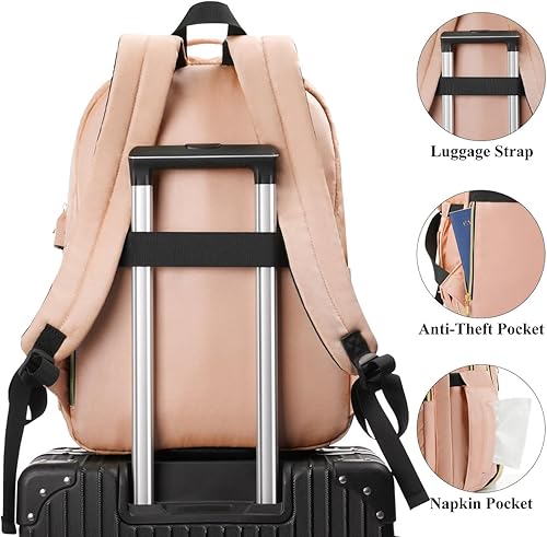 Miniatura 5 de YAMTION Mochila para mujer, mochila para laptop de 15.6 pulgadas para mujer, mochila USB para negocios, trabajo, oficina, universidad, color rosa