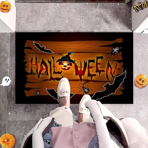 Miniatura 6 de Tapete decorativo de calabaza de Halloween, 1.6 x 2.6 pies, tapete decorativo de otoño para puerta delantera al aire libre, tapete decorativo para