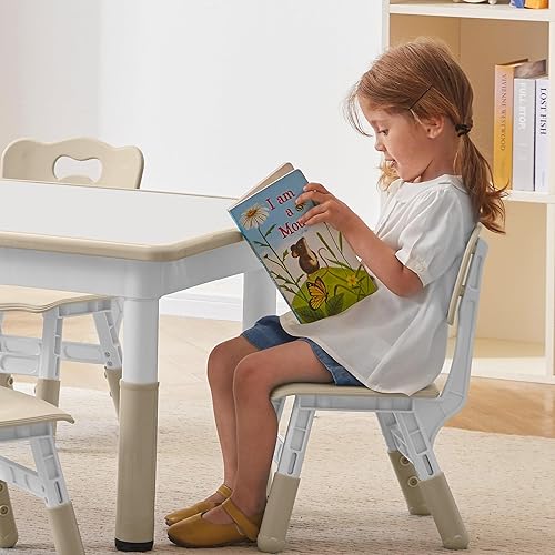 Miniatura 2 de Juego de mesa y 2 sillas para niños, mesa y sillas para niños pequeños de altura ajustable con escritorio de graffiti, 31.5 pulgadas de largo x 23.6