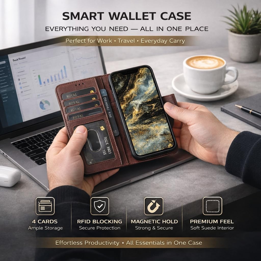 Vegas Wallet Phone Case Compatible with iPhone 15 Plus 6.7in – Elegant Full-Grain Leather Phone Case Wallet – Card Holder Wallet RFID Blocking with Kickstand, Card Slots (Purple)