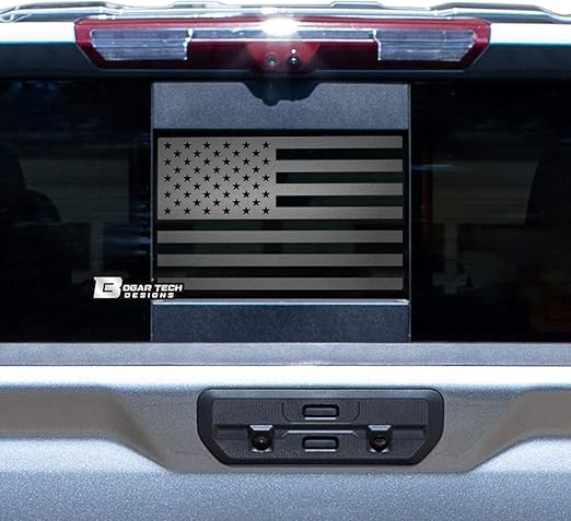 Bogar Tech Designs Precut Rear Middle Window American Flag Vinyl Decal Compatible with GMC Sierra and Chevy Silverado 2019-2025, Matte Black