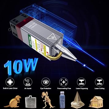 LASER TREE 10W Laser Engraver Module, Double Compressed Spot with FAC | Built-in FAC Optics, Air Assistance, Double Ultra-Fine Compressed Spot, 24V Input, For Wood, Metal, Acrylic,10000mW, Class 4