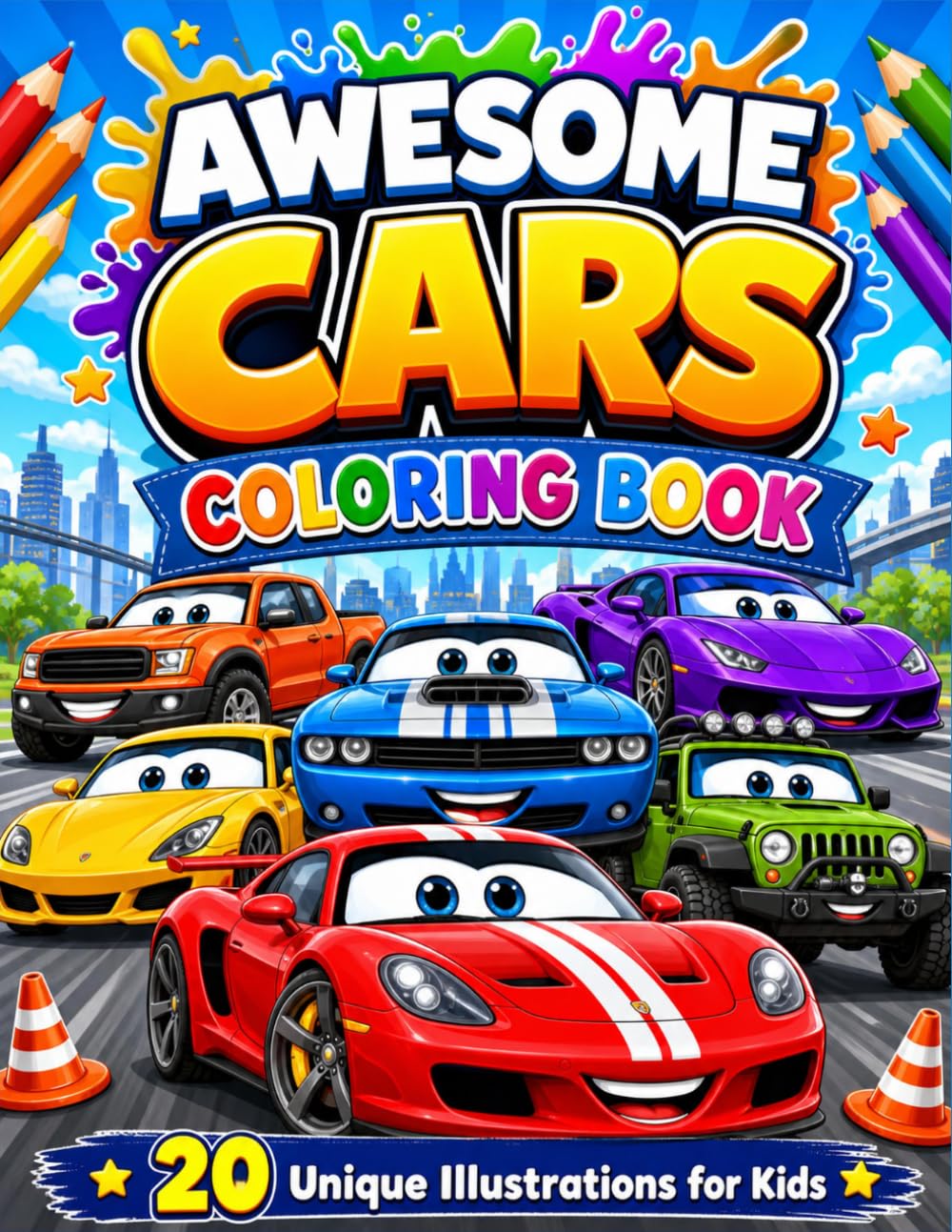 Awesome Cars Coloring Book for Kids: 20 Unique and Fun Vehicle Illustrations with Bold Outlines for Easy Coloring - Perfect for Toddlers and Young Car Enthusiasts