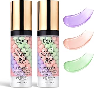 Primer For Face Before Makeup【SPF 50】【Even Skin Tone】【Oil Control】Protector Solar Para La Cara Makeup Primer Color Corrector Face Primer Tinted Sunscreen For Face，PinkGreenPurple X2
