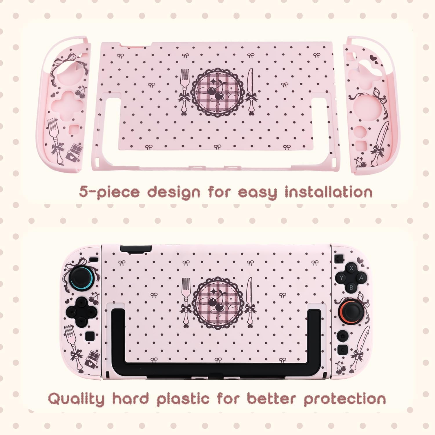 Polka Dots Protective Case for Nintendo Switch2 | Slim PC Hard Protective Shell for Switch2/Switch 2025 | Cute Pink Dockable Switch Skin