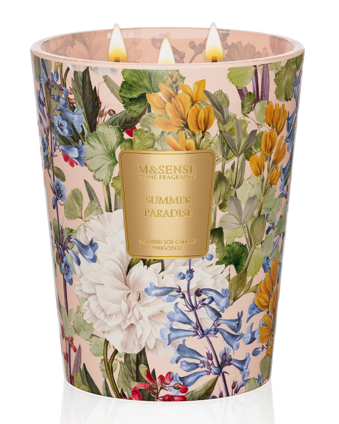 M&SENSE Citrus Water Flower Scented Candles, 35oz 150H Long Lasting, 3 Wick Soy Candles,Natural Aromatherapy Calm Stress Relief, Home Fragrance Housewarming Gifts