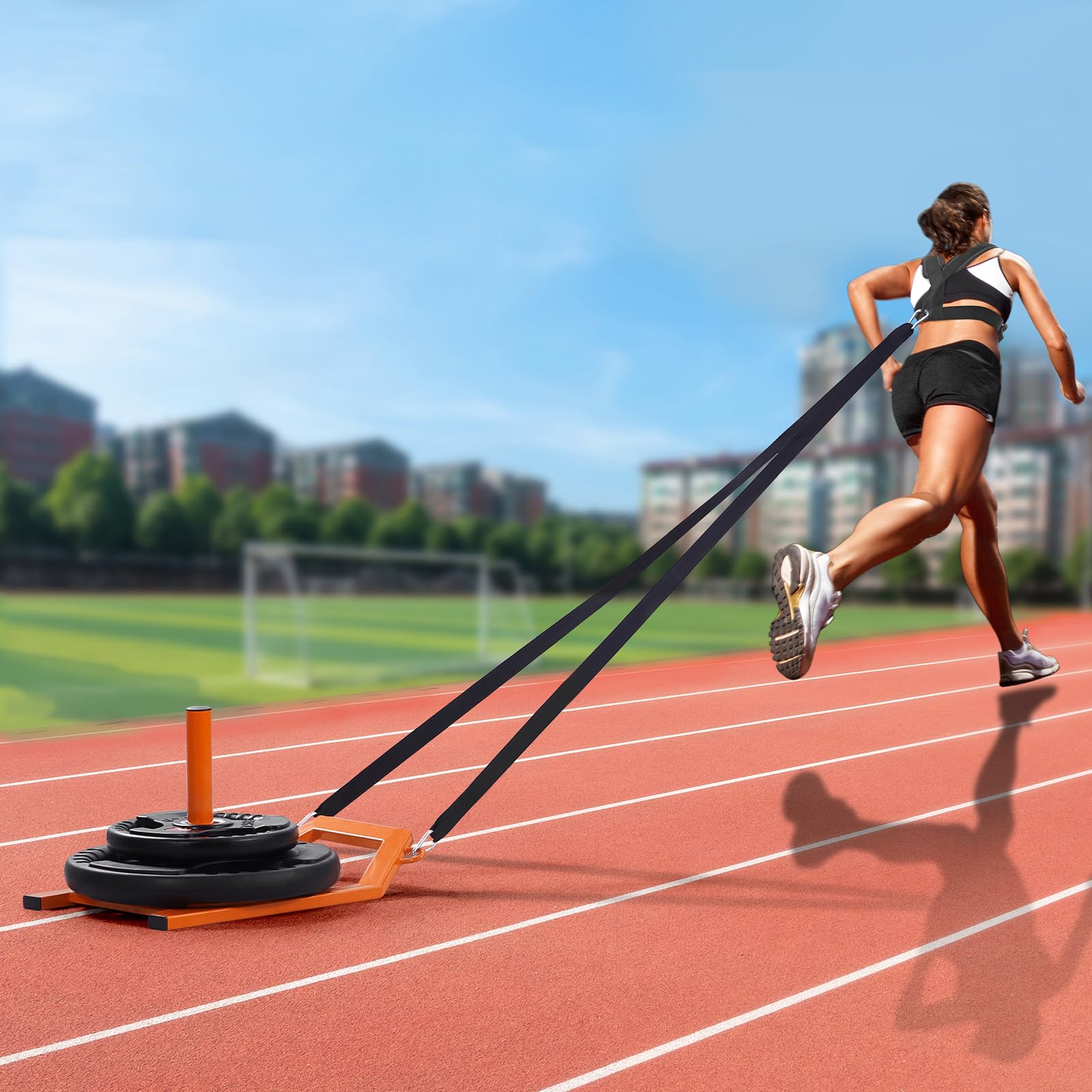 VEVOR Traîneau de Puissance Fitness, Traineau de Résistance en Acier, Équipement d'Entraînement de Force, de Vitesse et d’Explosivité, Convient aux Disques de Poids de 25 et 42 mm, Gym, Orange