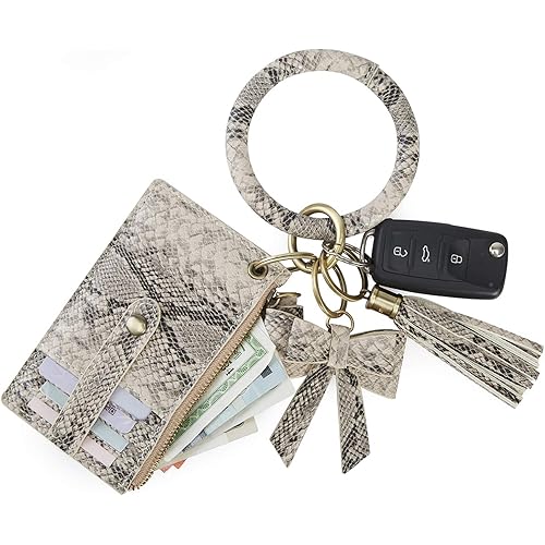 ECOSUSI Wristlet Keychain Key Ring Wallet Bracelets Card Holder Purse with Tassel
