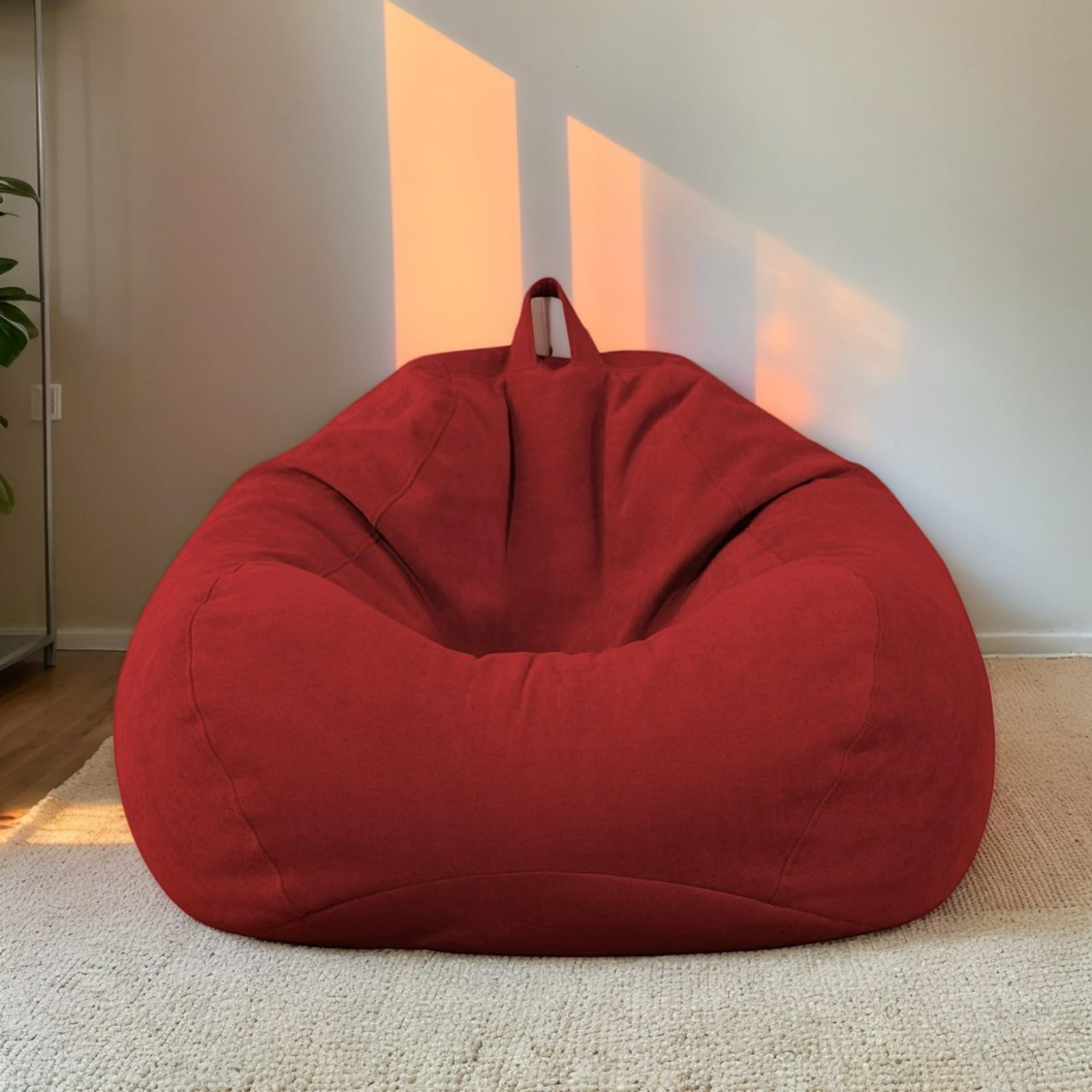 RICPYOIU Large Round Linen Pink Bean Bag Covers without Filling Washable Lazy Sofa Bed Cover for Adults Soft And Comfortable Living Room Bedroom Furniture Cover,A,80 * 90cm