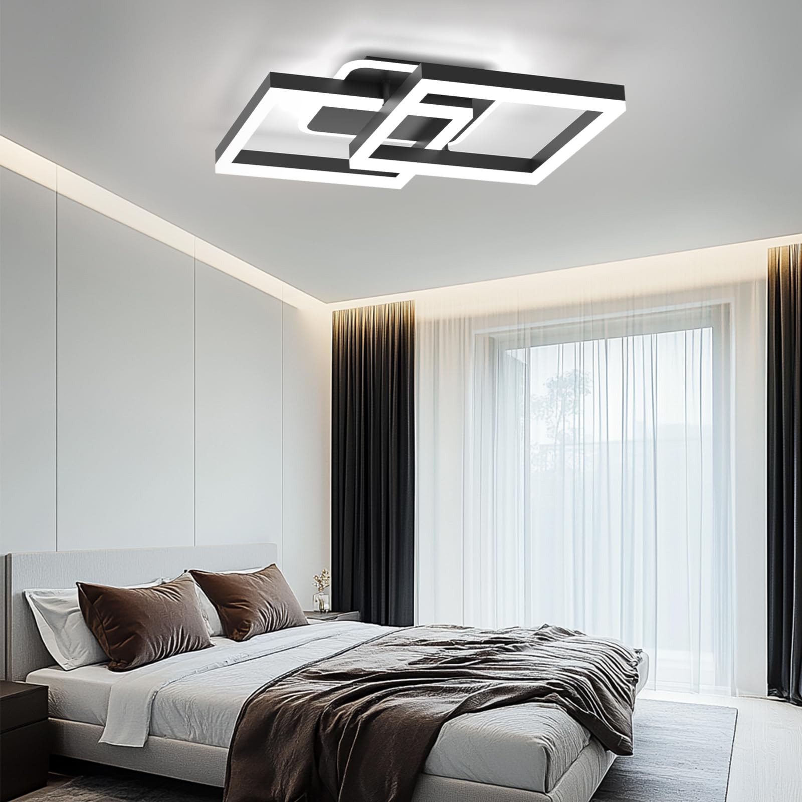 ANTENLICHT plafoniera led soffitto moderna plafoniera salotto Dimmerabile, 40W 3600LM Lampada da Soffitto, Funzione di Memoria, per Soggiorno, Camera da Letto, Sala da Pranzo, Nero 65x42x12cm