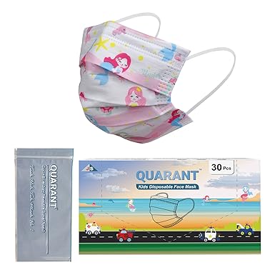 QUARANT Meltblown Fabric Kids 3 Ply Designer Face Mask with Nose Clip & Reusable Travel Pouch (Pack of 30) for Unisex