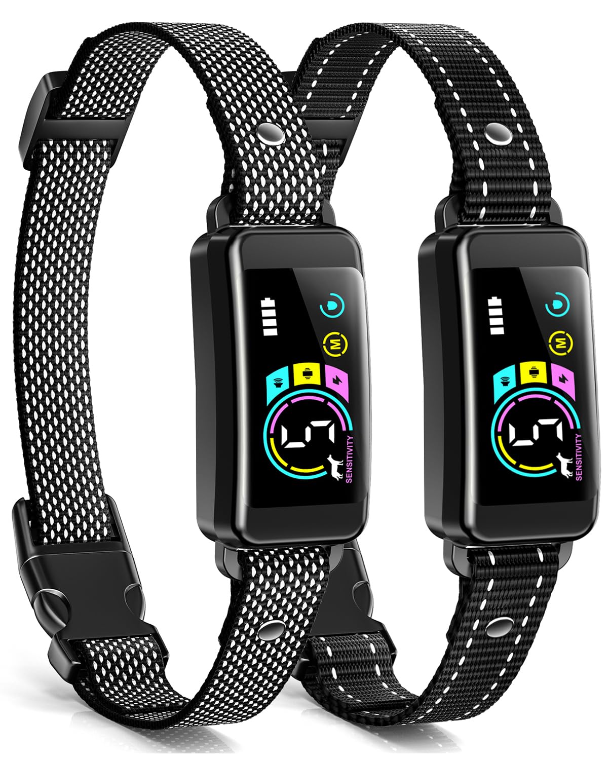 Bark Collar 2 Pack, Dog Bark Collar for Large Medium Small Dogs, Rechargeable Anti Barking Training Collar with Beep Vibration, Smart Collar with 5 Adjustable Sensitivity