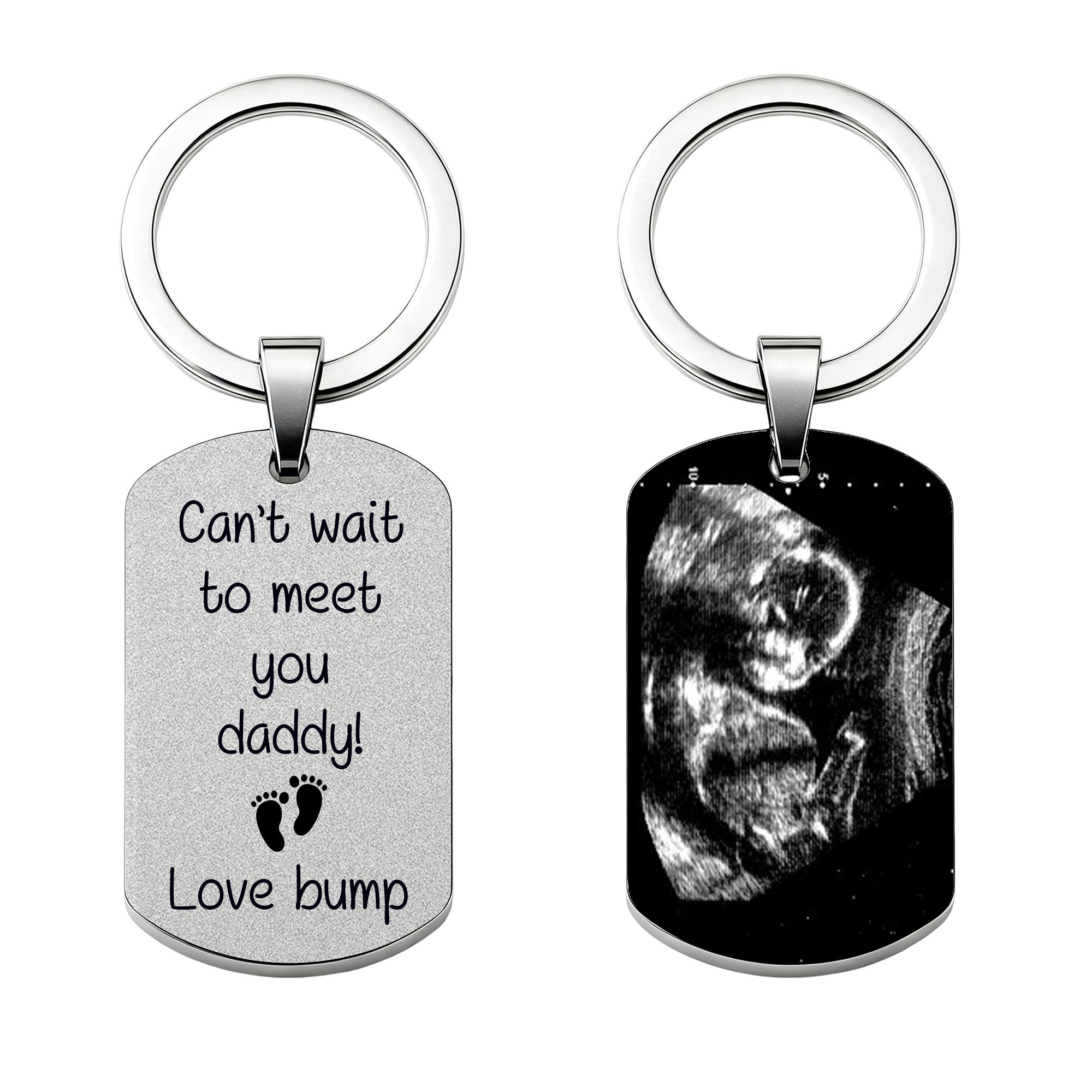 Personalized Daddy to Be, Mummy to Be Keychain with Baby Ultrasound Photo Engraving, Stainless Steel Keyring Gift from Bump, Expecting Dad Gift for Daddy , Baby Shower or Pregnancy Reveal Keepsake