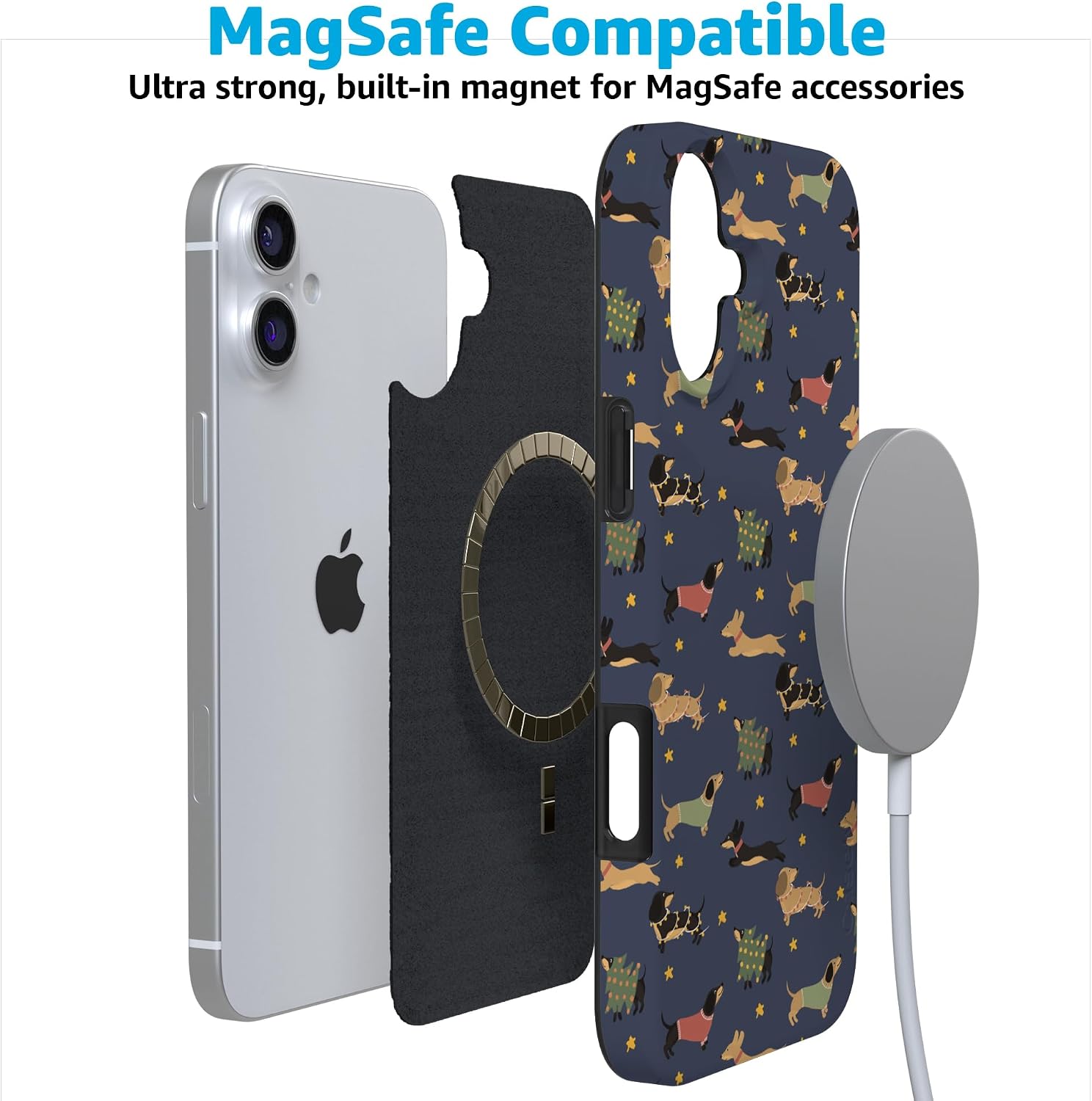 Casely iPhone 16 Case | Dashing Doxies | Dachshund Dog | Compatible with MagSafe | Classic Ultra Slim Design