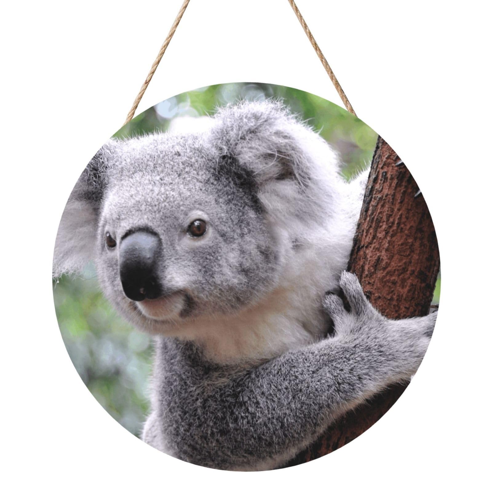 InOmak Koala On Branch, Round Wood Panel Painting 12 in, Wall Hanging Painting For Home