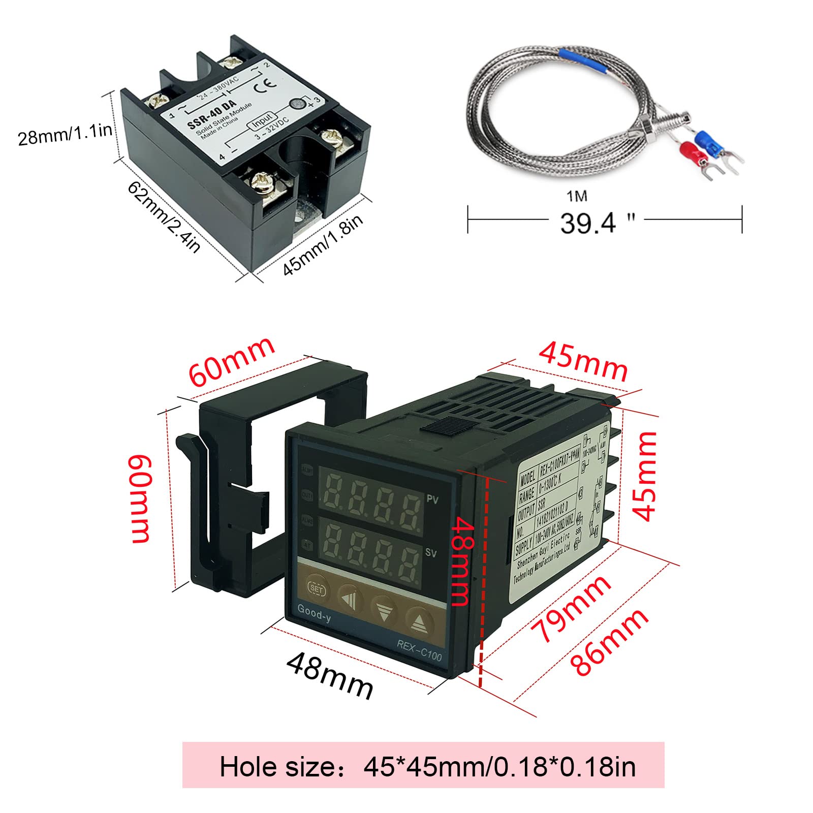 Regulador de temperatura digital REX-C100, 0 ℃ ~ 1300 ℃ Alarma PID Controlador de temperatura, Digital Smart Termostato Relé SSR Salida, Tipo K Termopar