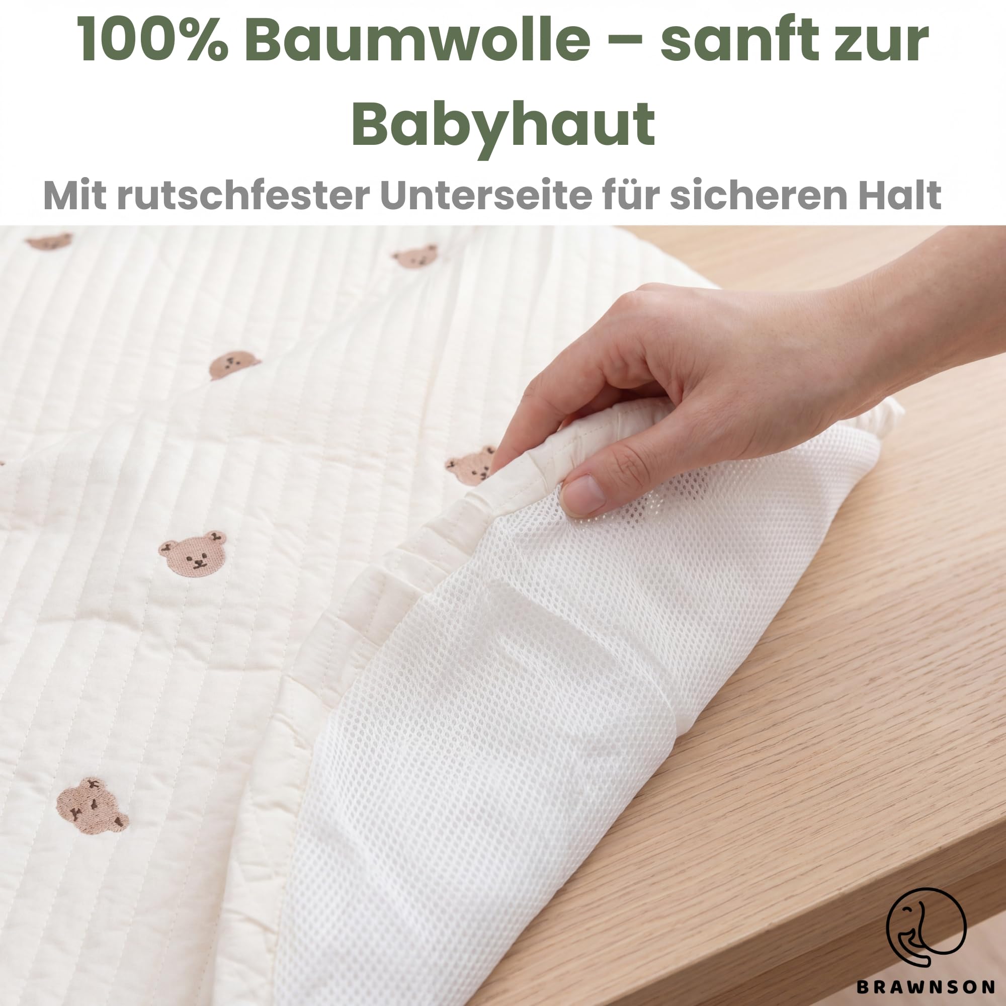 Baby Spielbogen Holz mit Krabbelmatte und zusätzlichem Bezug – Montessori Babygym aus Naturholz, extra dicke waschbare Krabbelmatte für Neugeborene ab 0 Monaten