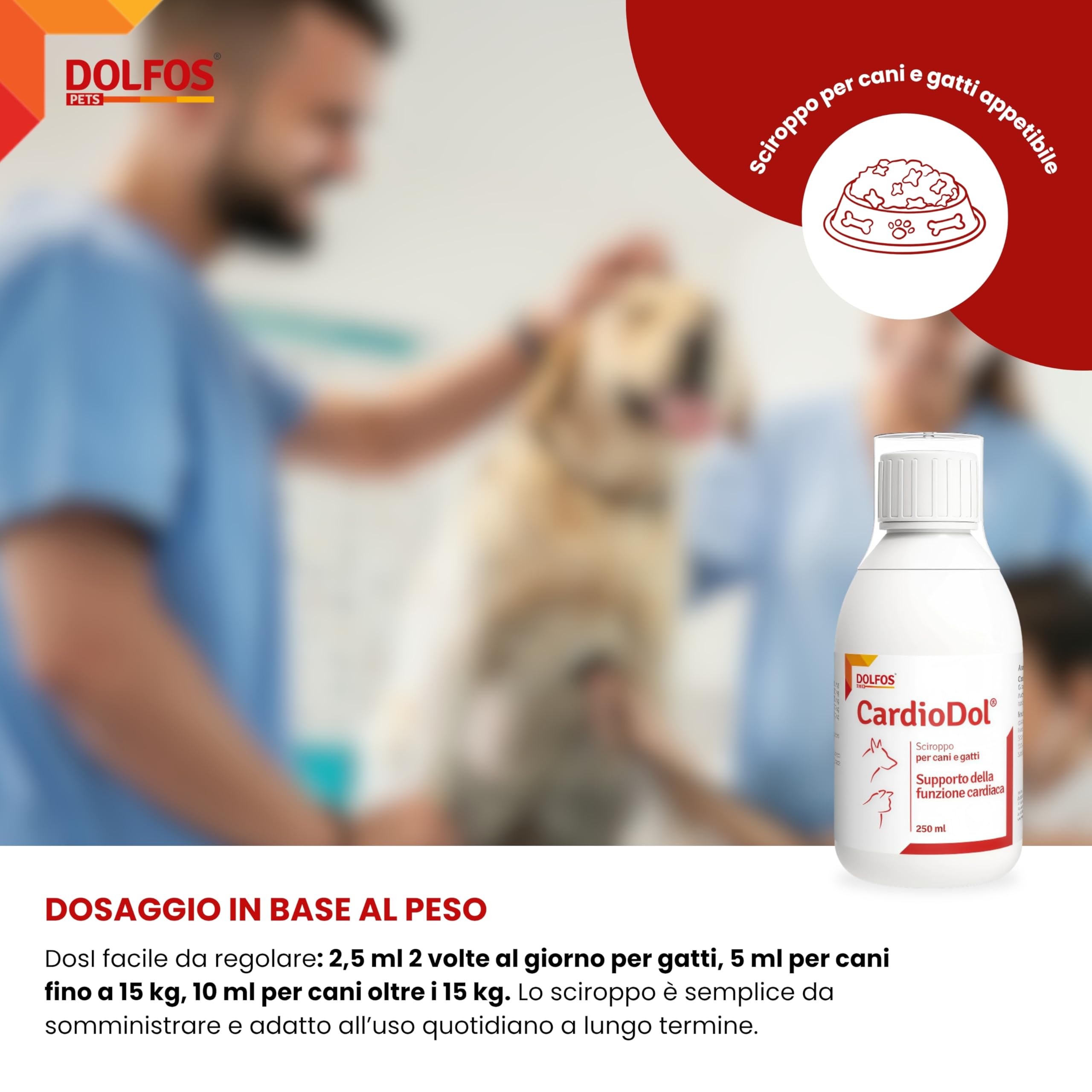 DOLFOS PETS CardioDol 250ml - Integratore Supporto Funzione Cardiaca in Cani e Gatti - Alimento Complementare Cuore, Favorisce la Salute del Muscolo Cardiaco - Facile Somministrazione