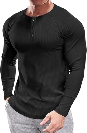 Muscle Cmdr Mens Stretch Henley T Shirts Slim Fit Short & Long Sleeve Casual Stylish Tee Business Top