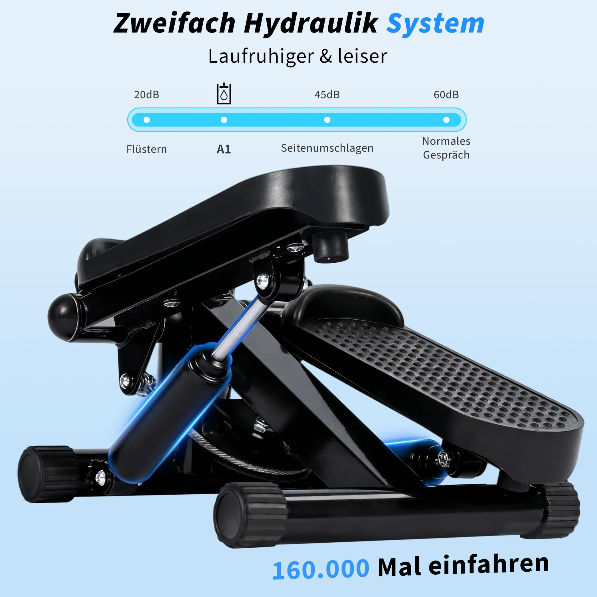 Mini Stepper - Stepper für Zuhause mit Power Ropes - 2-In-1 Ministepper für Beine & Arm - Widerstand Einstellbar - LCD-Display - Home Office Fitness Exercise
