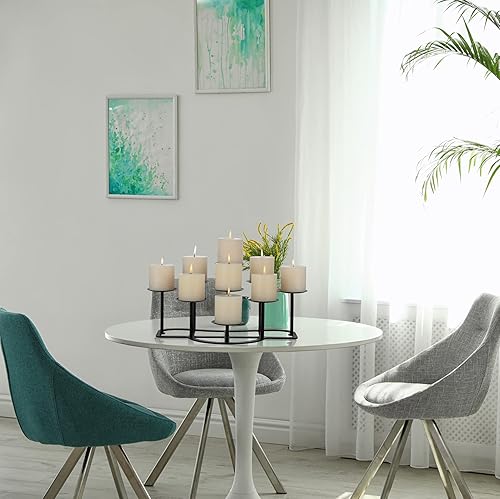 Miniatura 4 de Portavelas de candelabro de 6 chimeneas para velas sin llama o de cera  Soporte de exhibición de velas de rama negra mate para centros de mesa,