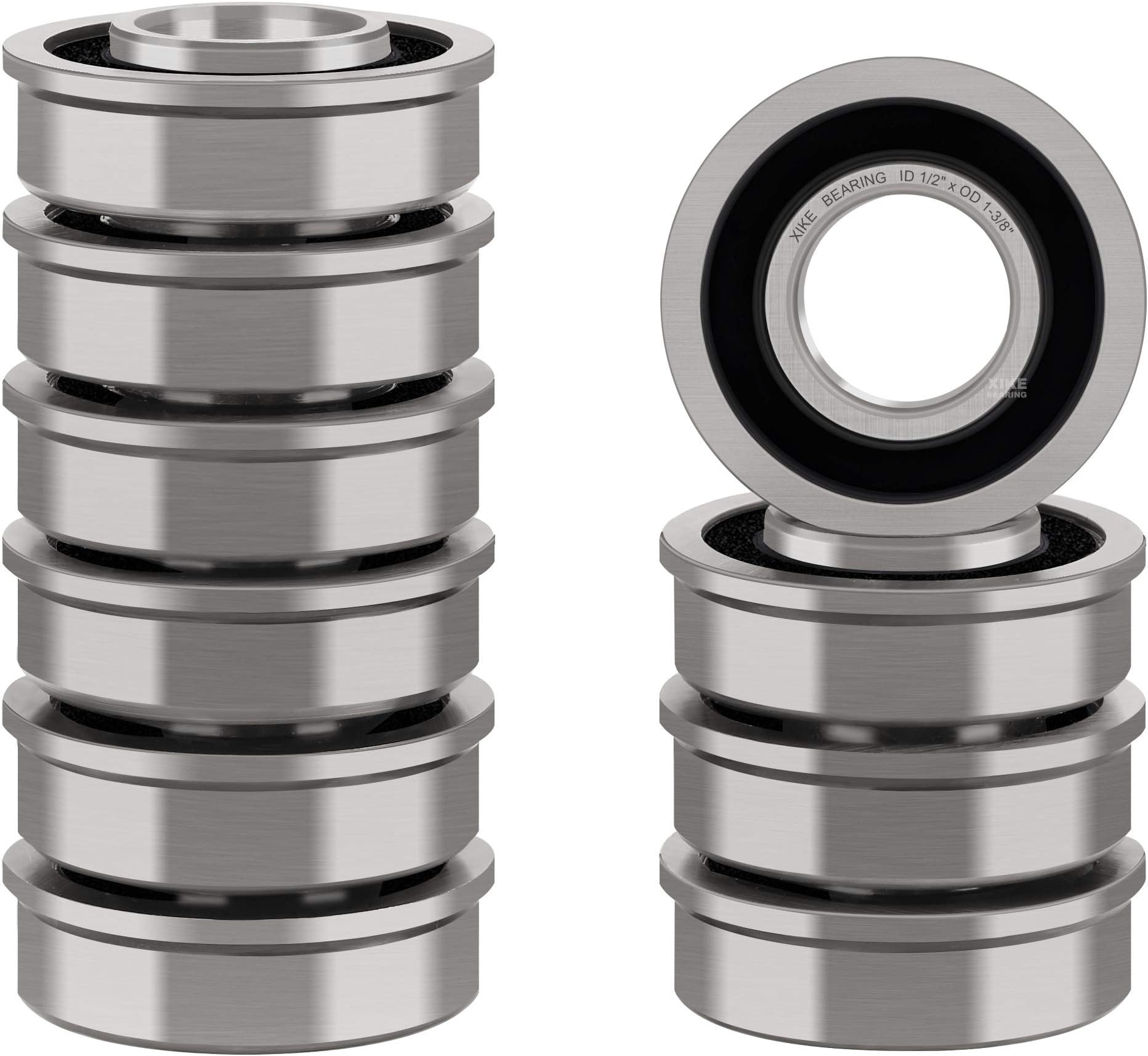 XiKe 10 Pack Flanged Ball Bearings 1/2" x 1-3/8" x 1/2" inch. Be Applicable Lawn Mower, Wheelbarrows, Carts & Hand Trucks Wheel Hub.
