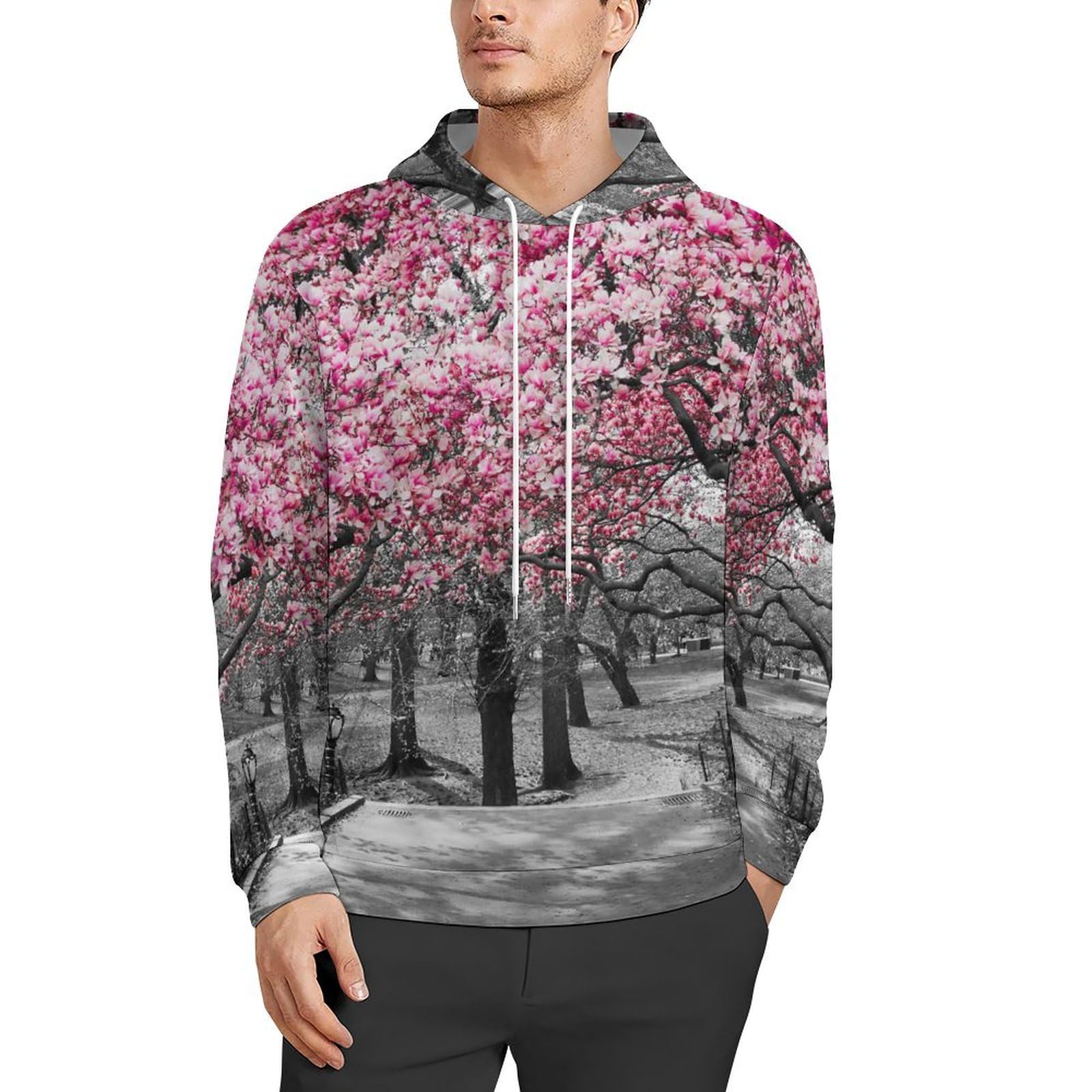 Amazon.co.jp: メンズ パーカー 桜 ピンクの花柄 フード付き 長袖 