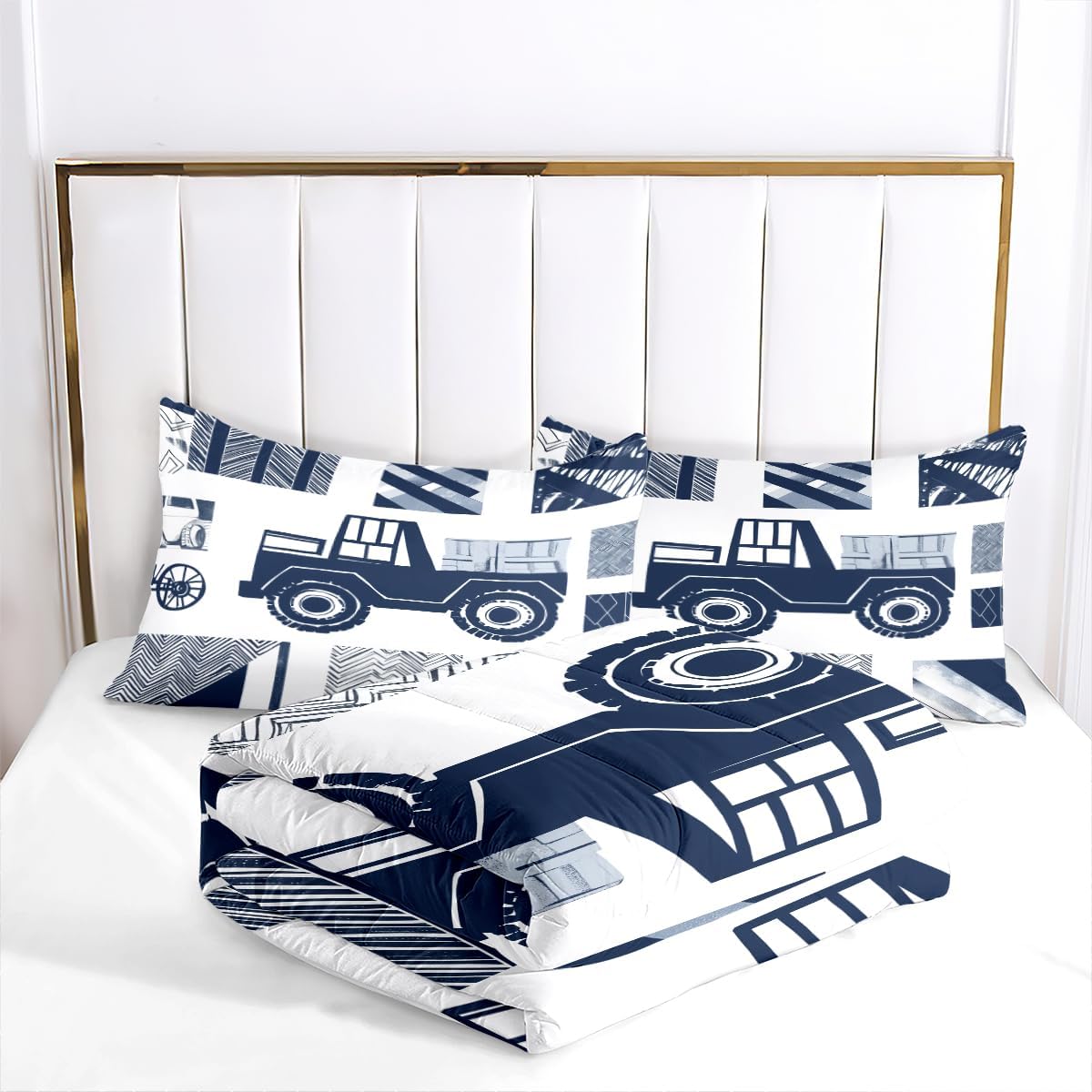 Microfiber Queen Size Comforter Bedding Set Blue Truck Texture Comforter Set Comforter Sets Kids Adult Bedroom Quilt Set with Pillowcases