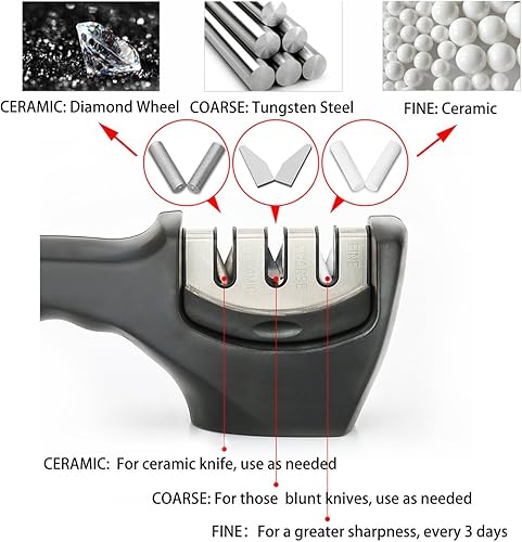 Miniatura 3 de Best Utensils - Afilador de cuchillos de 3 etapas con mango largo, sistema de afilado profesional de fácil agarre para cuchillos de cocina,