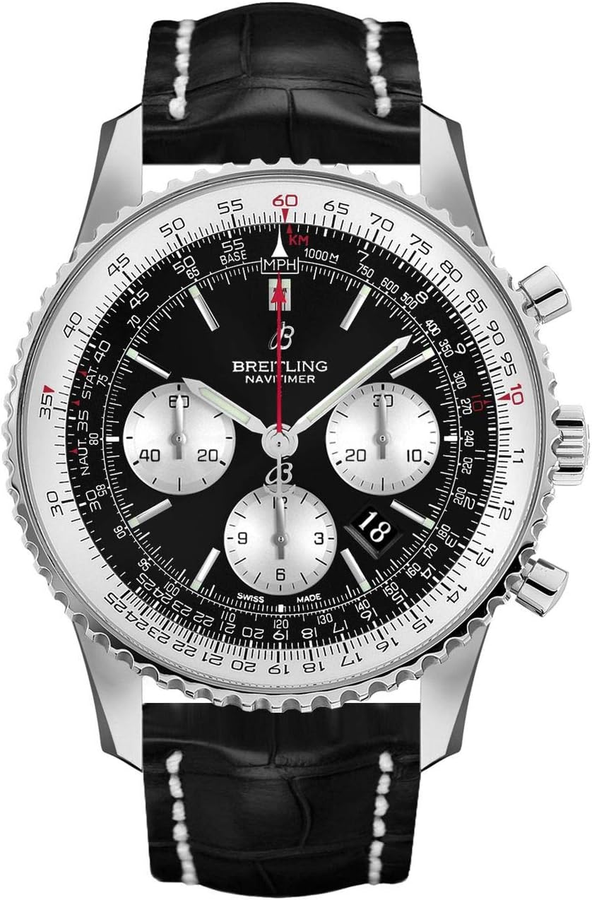 Breitling Stainless Steel Black Crocodile Strap Navitimer 1