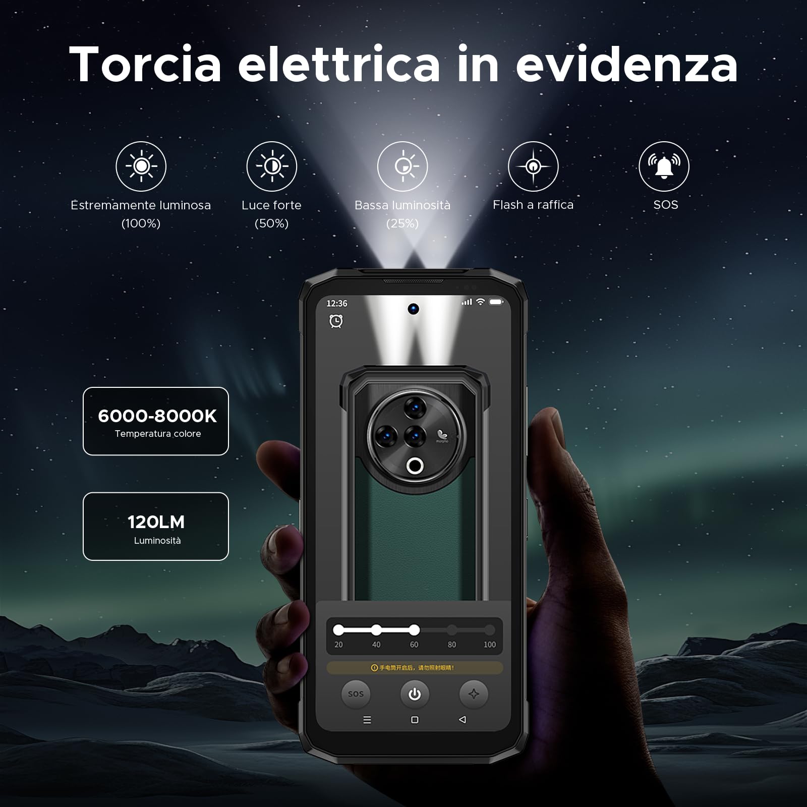 DOOGEE Fire 6 Power Rugged Smartphone, 20GB+256GB/TF 2TB Telefono Indistruttibile, 6.6" 15500mAh/33W Octa-Core Cellulare indistruttibile, OTG Ricarica inversa da 18W, 50MP/IP68/Dual SIM/NFC/Face ID