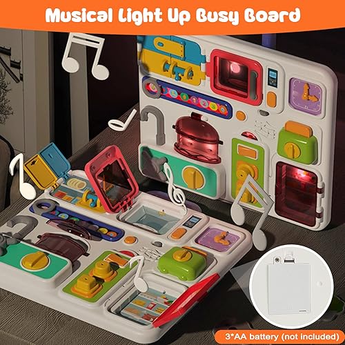 Miniatura 4 de Tablero ocupado de cocina con música y luces juguetes de viaje para bebés de más de 18 meses tablero ocupado Montessori actividades educativas de