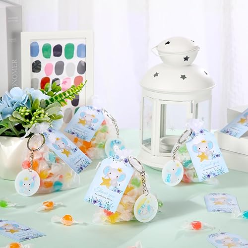 Miniatura 3 de Kigeli Juego de 36 llaveros acrílicos de elefante navideño para fiestas de elefantes, regalos de devolución para invitados, etiquetas de