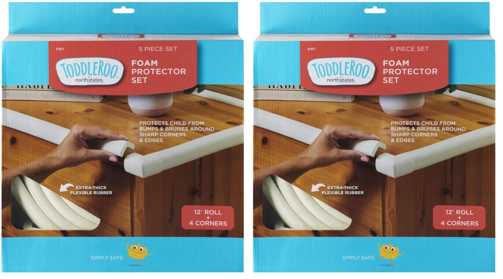 Toddleroo by North States Foam Protector Set | Includes 12 ft. Foam Edging roll and 4 Foam Corner Protectors | No Tools Required | Baby proofing with Confidence (5 Piece Set, White) (Pack of 2)