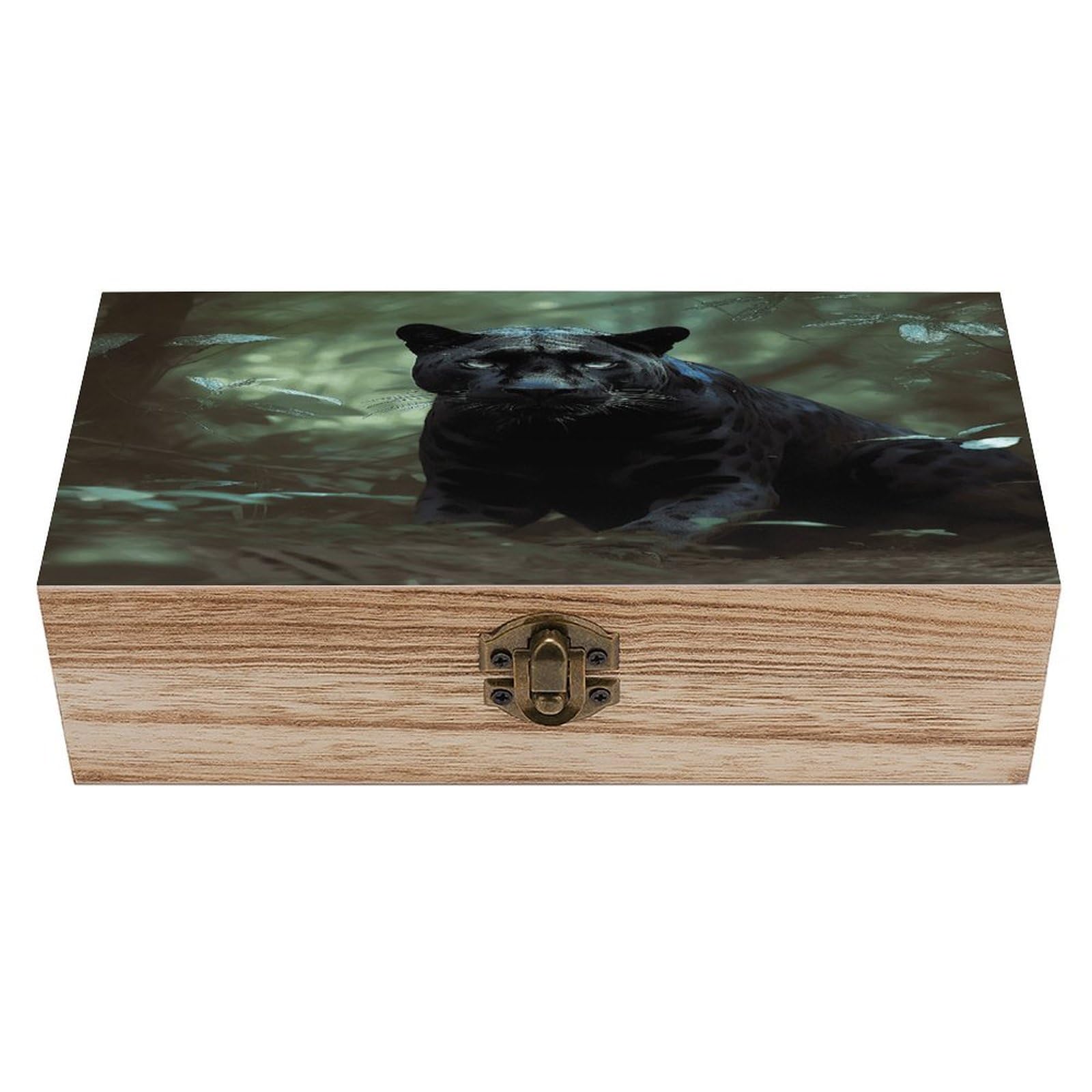 VstaDank Forest Panther Wooden Storage Box Wooden Keepsake Box with Hinged Lid Exquisite Solid Wood Decorative Jewelry Case Memory Box for Jewelry Photos Letters Crafts Trinkets