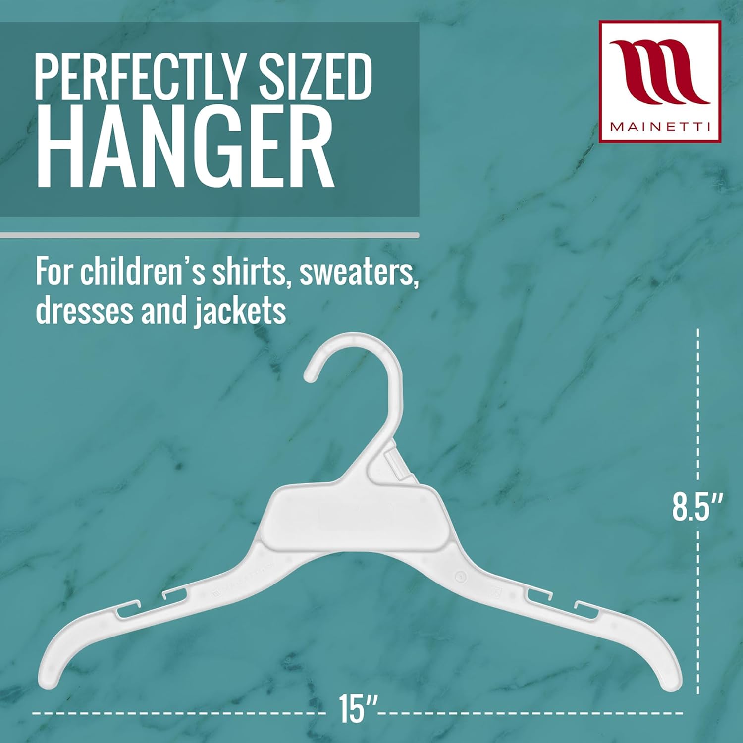 Mainetti Kids White Plastic Clothes Hangers 20 Pack | 15-Inch Toddler Hangers with Notches for Straps | Space Saving and Ideal for Shirts, Tops, Dresses, Sweaters and More (472PWS20) - Image 3