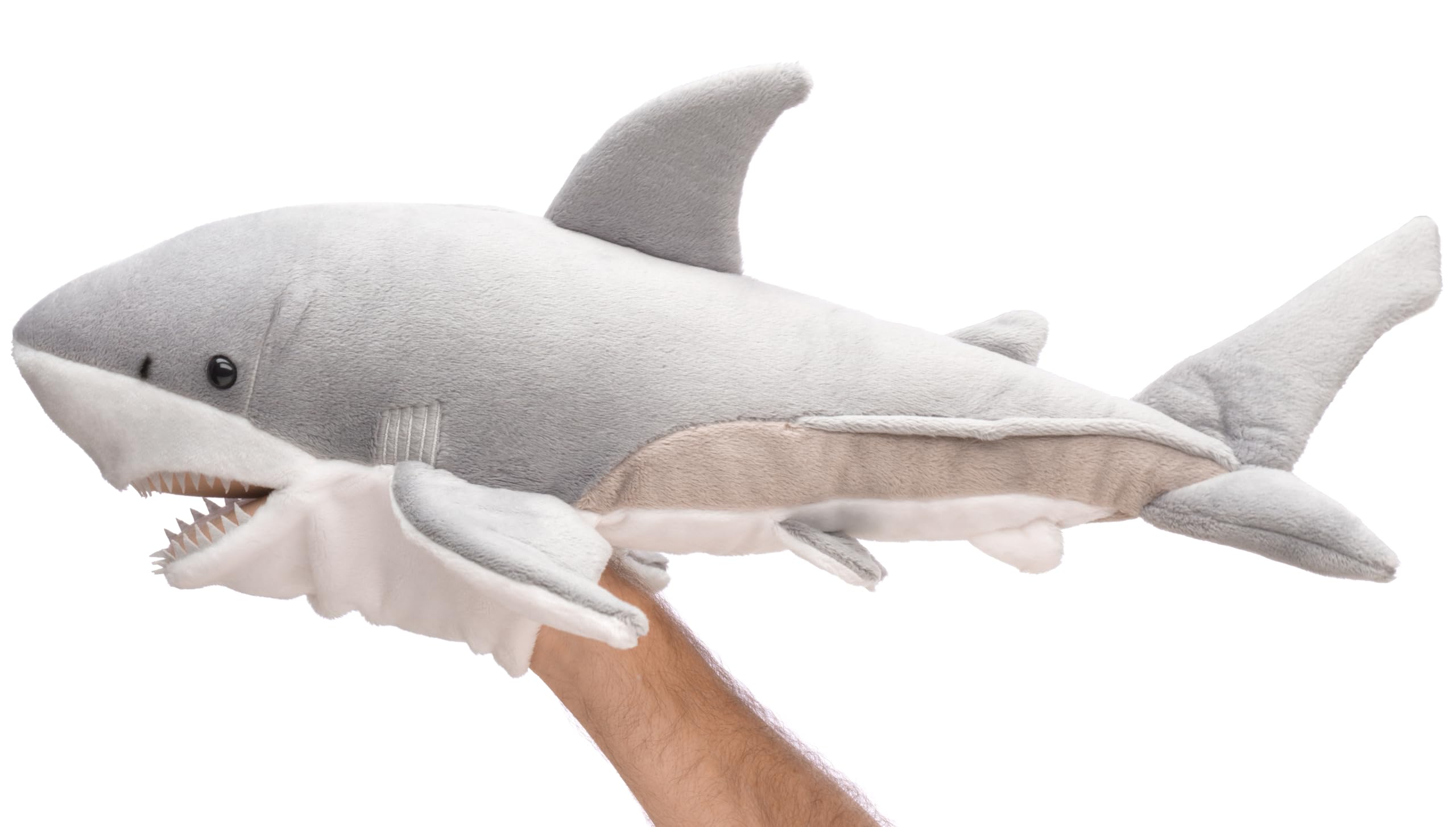 Uni-Toys - Marionetta con squalo bianco – 50 cm (lunghezza) – Pesce peluche – peluche